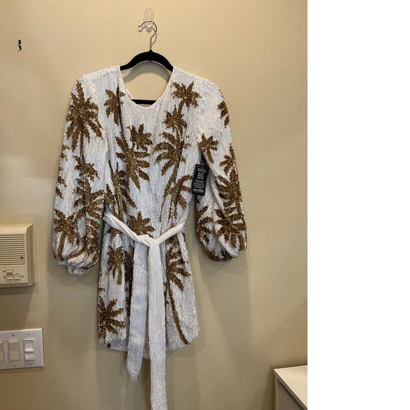 NEW Size S retrofete Grace Dress in White & Gold Palm REVOLVE MSRP $765 - Picture 5 of 11